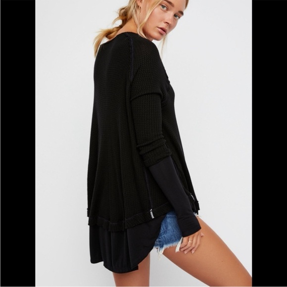 DONATING SOON! Free People Black "Laguna" Oversize Thermal w Thumbholes - Picture 11 of 15
